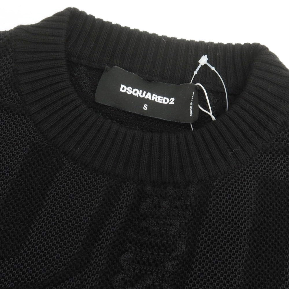 【新品】ディースクエアード DSQUARED2 ウールポリエステル ジャカード クルーネック プルオーバーニット ブラック【 S 】【 状態ランクN 】【 メンズ 】