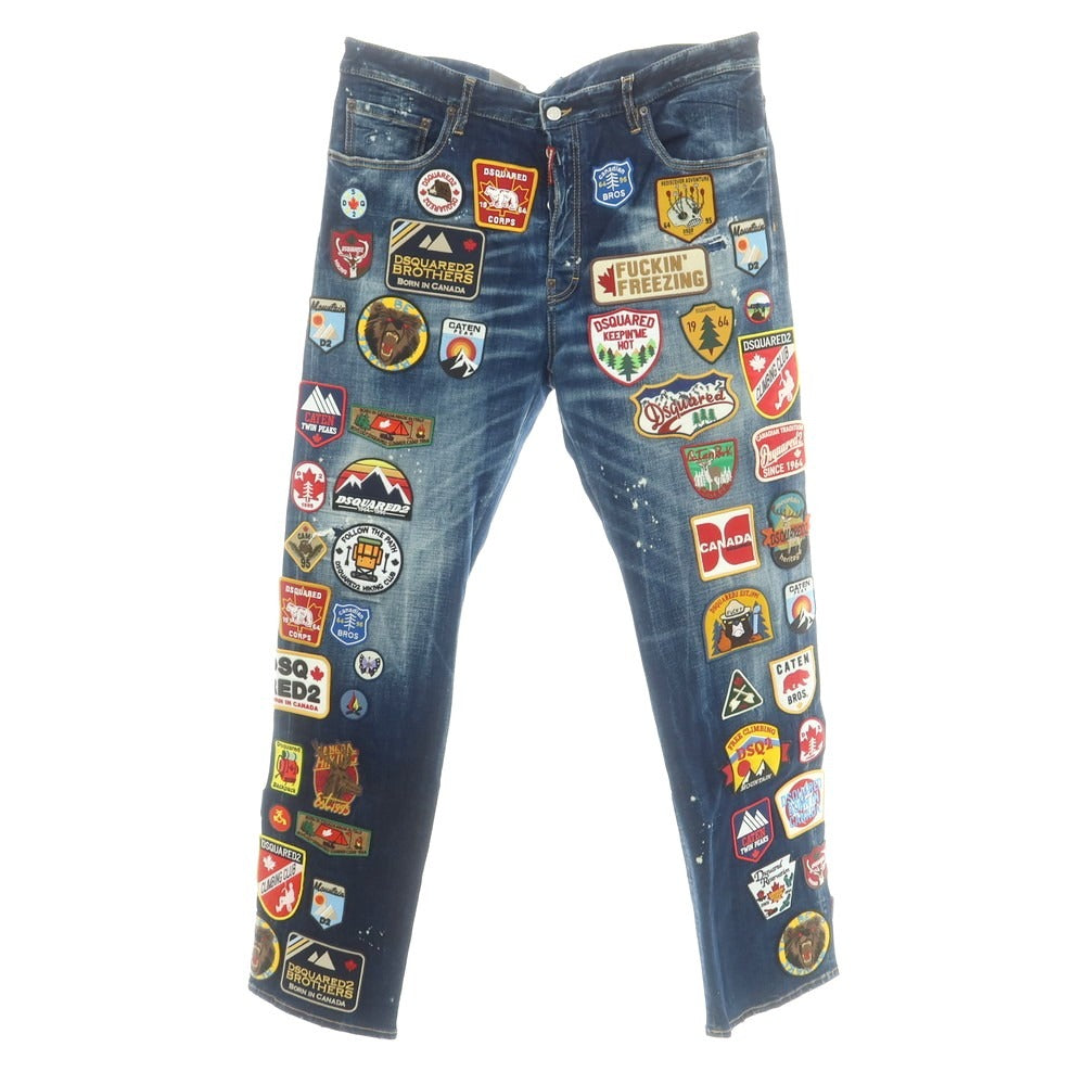 【新品】ディースクエアード DSQUARED2 642 JEAN ストレッチ コットン ワッペン ジーンズ デニムパンツ ネイビー【 58 】【 状態ランクN 】【 メンズ 】