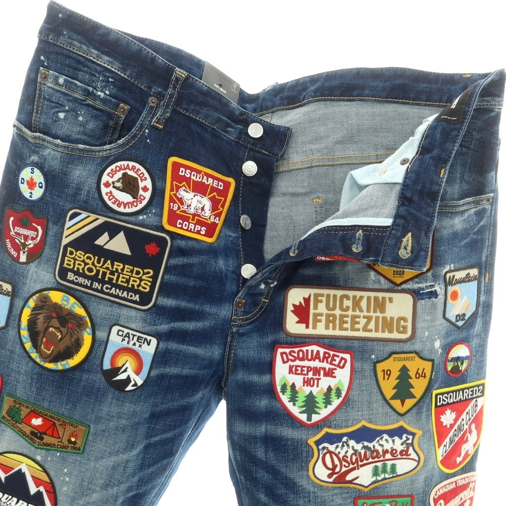 【新品】ディースクエアード DSQUARED2 642 JEAN ストレッチ コットン ワッペン ジーンズ デニムパンツ ネイビー【 58 】【 状態ランクN 】【 メンズ 】