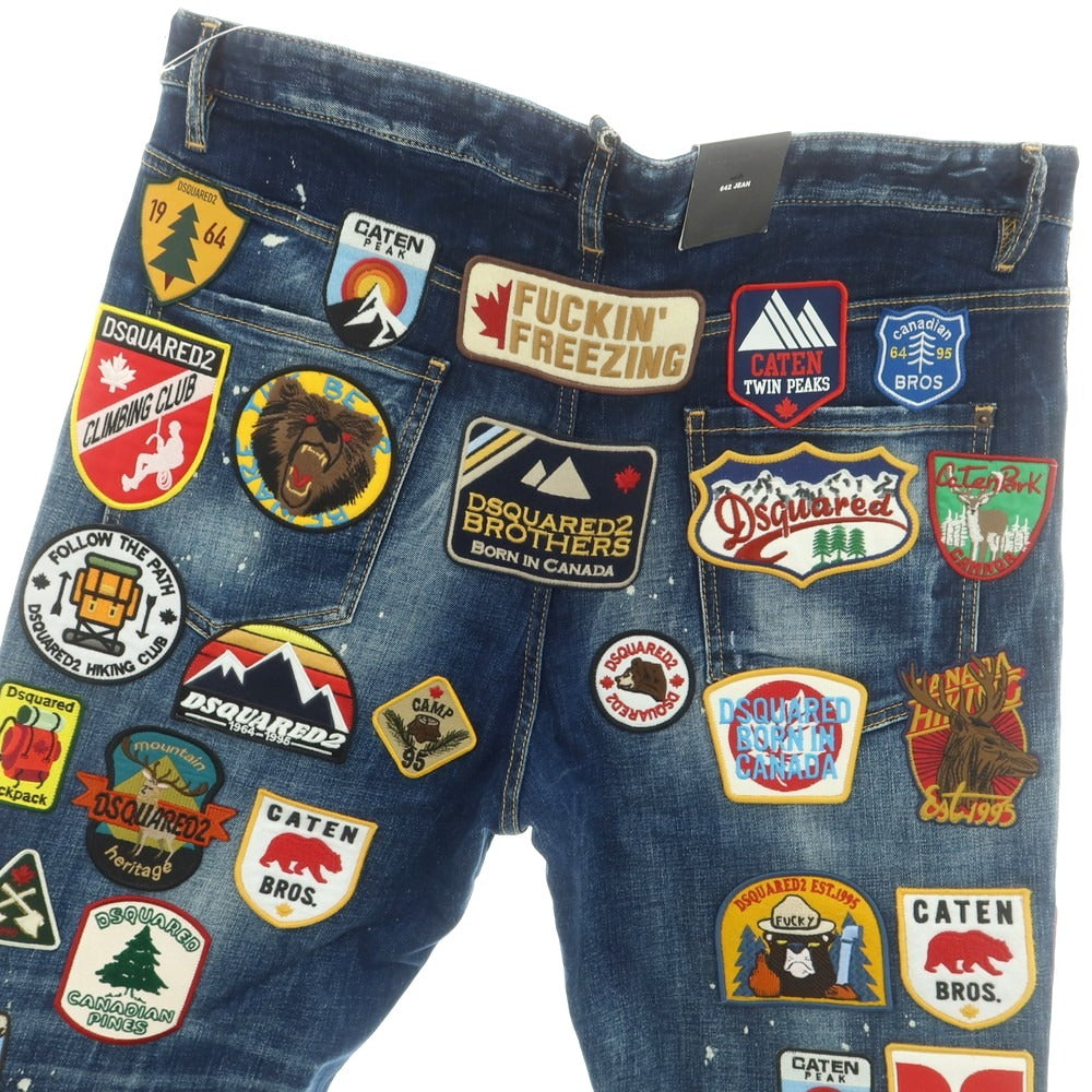 【新品】ディースクエアード DSQUARED2 642 JEAN ストレッチ コットン ワッペン ジーンズ デニムパンツ ネイビー【 58 】【 状態ランクN 】【 メンズ 】