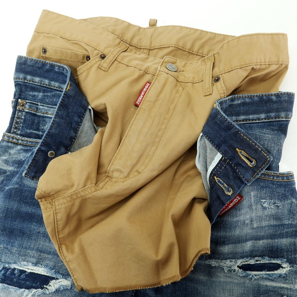 【新品】ディースクエアード DSQUARED2 642 Twin Pack Jean ストレッチ コットンポリエステル ジーンズ デニムパンツ ネイビーxベージュ【 48 】【 状態ランクN 】【 メンズ 】