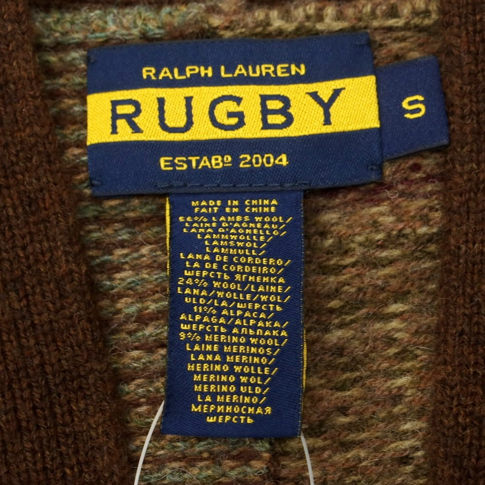 【中古】ラルフローレンラグビー RALPH LAUREN RUGBY ウールアルパカ カーディガン ブラウンxベージュ【 S 】【 状態ランクB 】【 メンズ 】