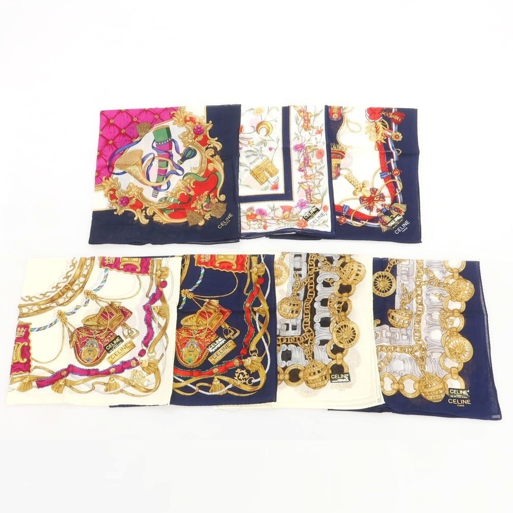 【中古】セリーヌ CELINE ハンカチ 7点セット ネイビー【 状態ランクA 】【 ユニセックス 】