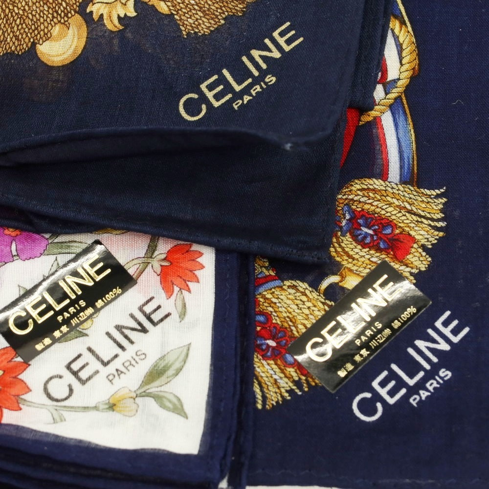 【中古】セリーヌ CELINE ハンカチ 7点セット ネイビー【 状態ランクA 】【 ユニセックス 】