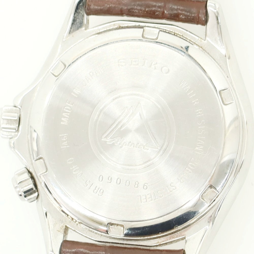 【中古】セイコー SEIKO メカニカル アルピニスト 6R15-00E0 腕時計 シルバーxモスグリーン×ダークブラウン【 状態ランクB 】【 メンズ 】