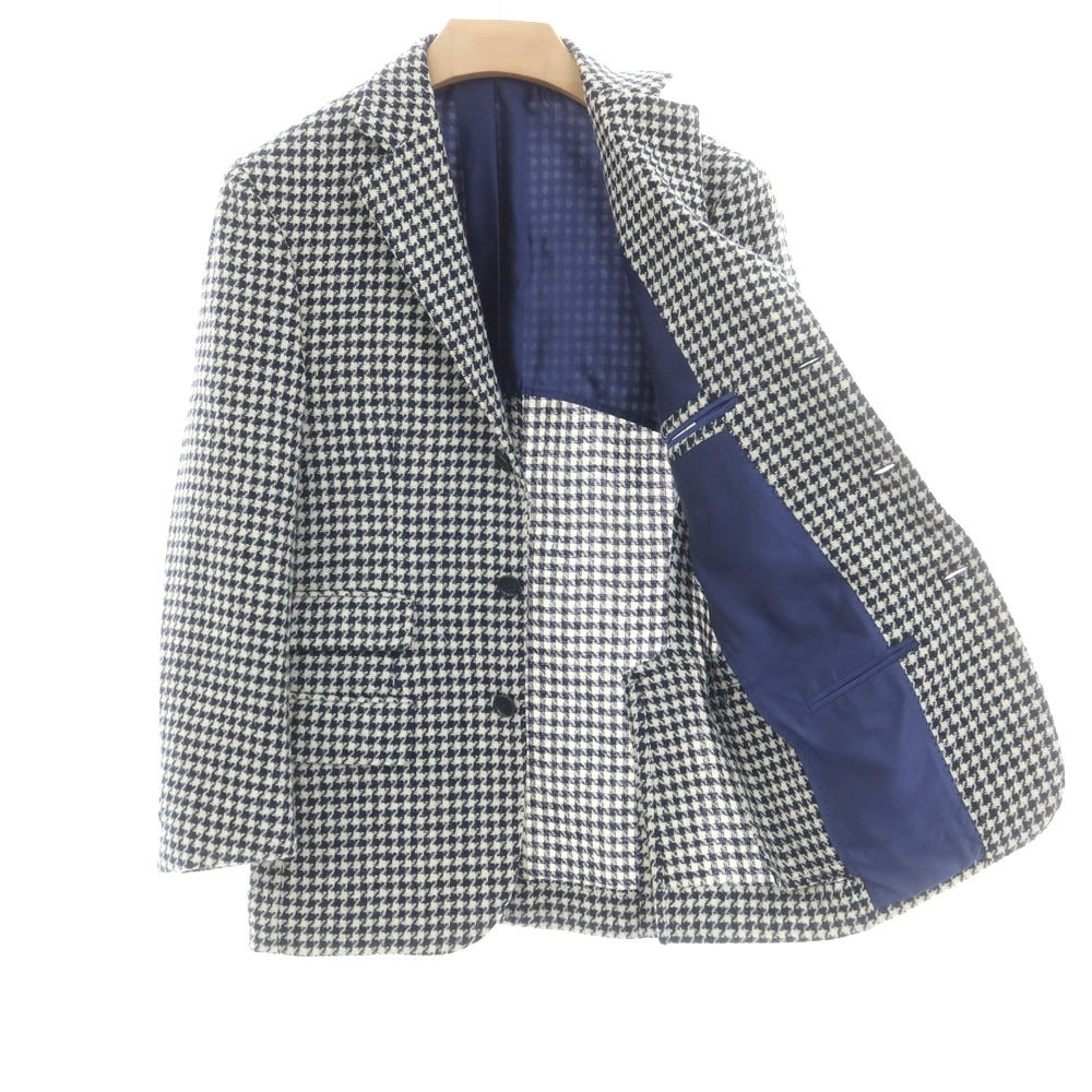 【中古】デペトリロ DE PETRILLO ウール ハウンドトゥース 3B テーラードジャケット ネイビーxホワイト【 44 】【 状態ランクB 】【 メンズ 】