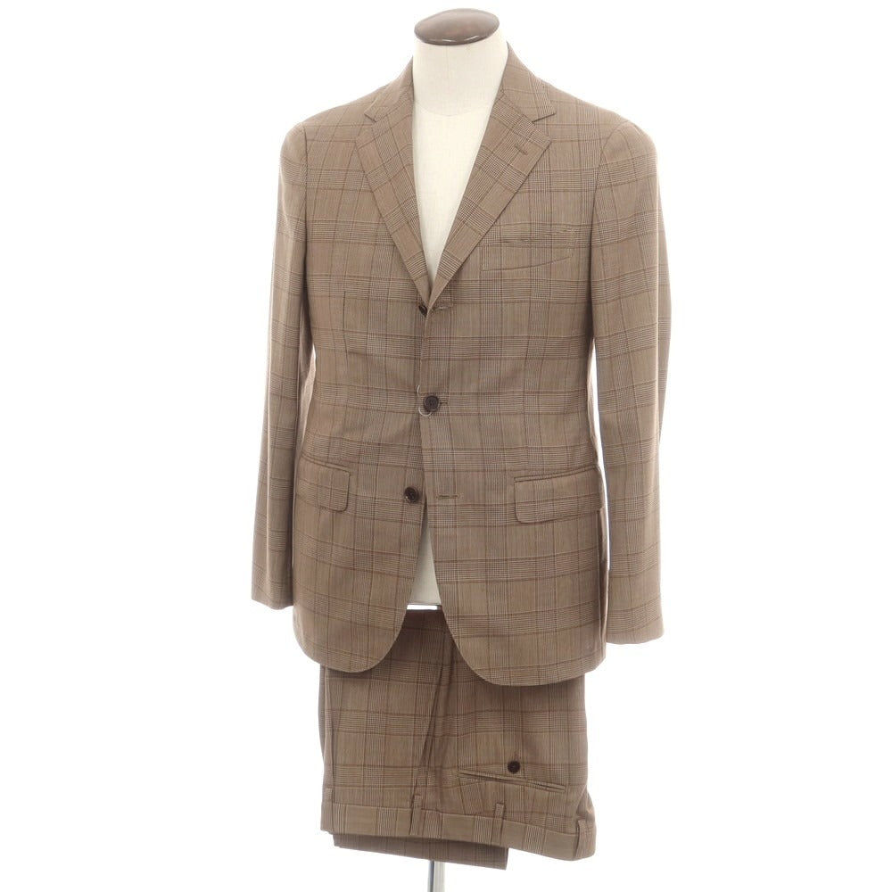 【中古】ソブリン SOVEREIGN ウールモヘヤ チェック 3つボタンスーツ ブラウン系【 50 】【 状態ランクA 】【 メンズ 】