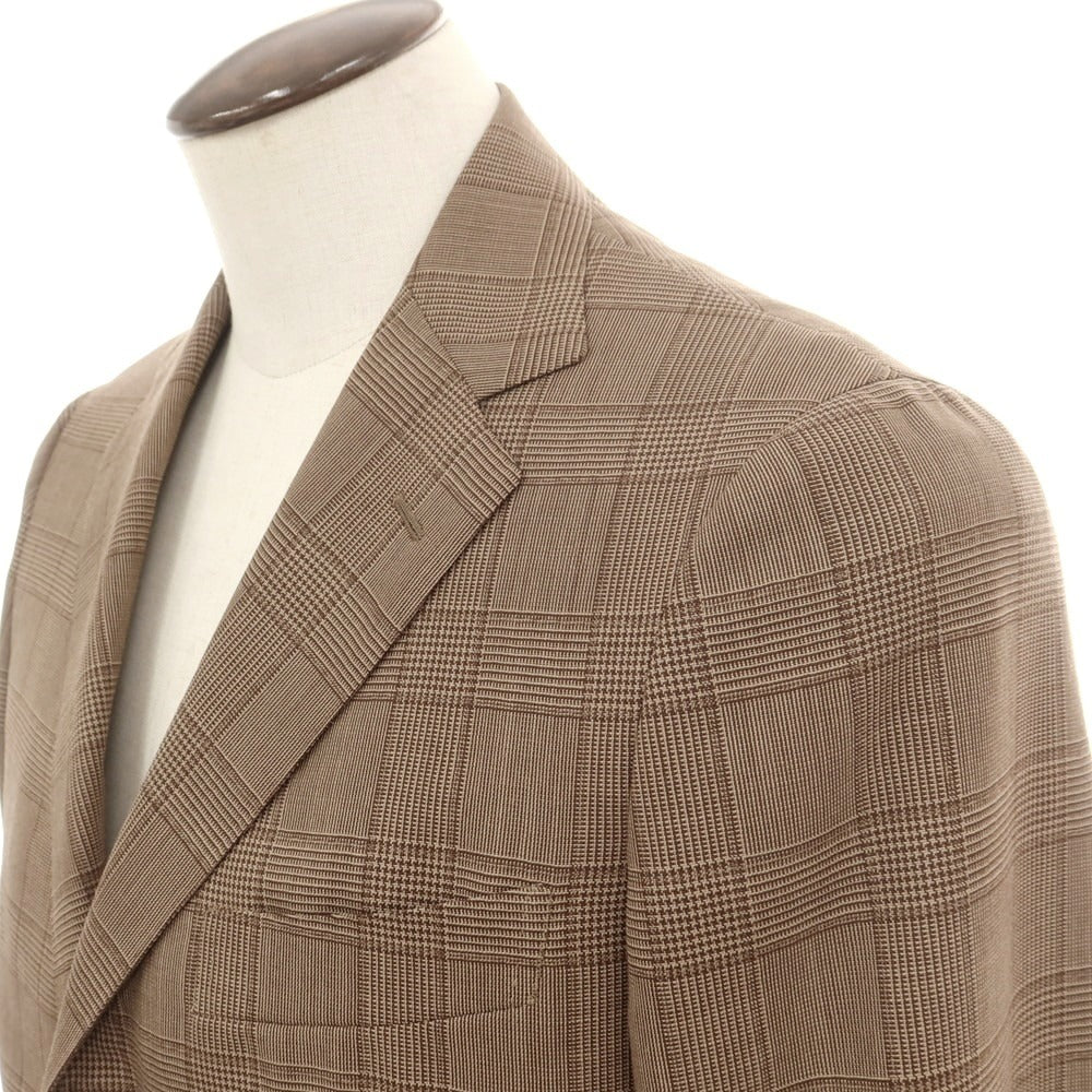 【中古】ソブリン SOVEREIGN ウールモヘヤ チェック 3つボタンスーツ ブラウン系【 50 】【 状態ランクA 】【 メンズ 】