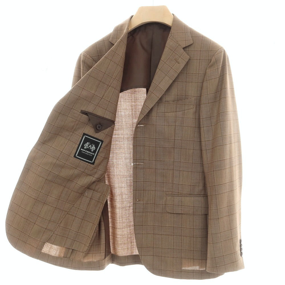 【中古】ソブリン SOVEREIGN ウールモヘヤ チェック 3つボタンスーツ ブラウン系【 50 】【 状態ランクA 】【 メンズ 】