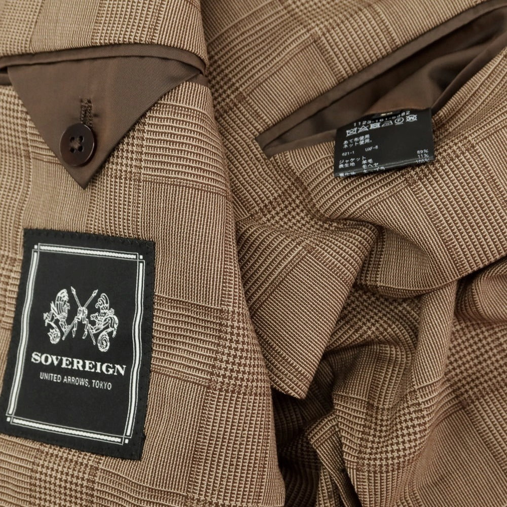【中古】ソブリン SOVEREIGN ウールモヘヤ チェック 3つボタンスーツ ブラウン系【 50 】【 状態ランクA 】【 メンズ 】