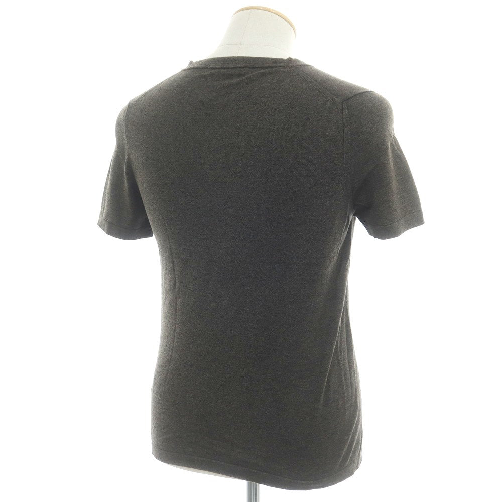 【中古】ファブリツィオ デル カルロ FABRIZIO DEL CARLO ハイゲージ コットン Vネック 半袖 プルオーバーニット グレーxベージュ×ブラック【 S 】【 状態ランクB 】【 メンズ 】