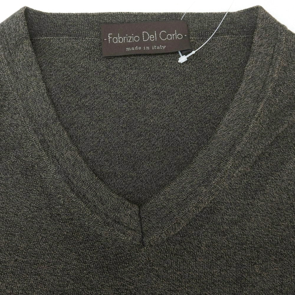 【中古】ファブリツィオ デル カルロ FABRIZIO DEL CARLO ハイゲージ コットン Vネック 半袖 プルオーバーニット グレーxベージュ×ブラック【 S 】【 状態ランクB 】【 メンズ 】