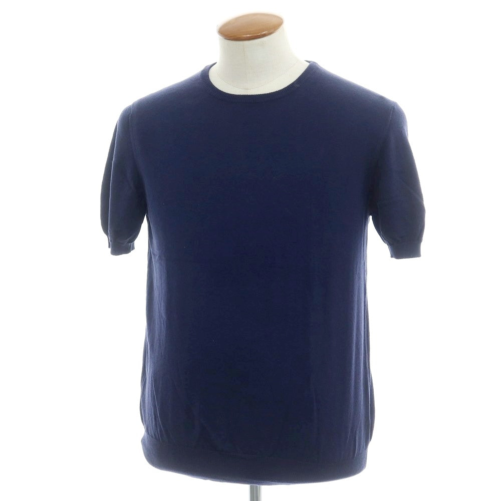 【中古】モルガノ morgano ハイゲージ コットンナイロン クルーネック 半袖 プルオーバーニット ライトネイビー【 50 】【 状態ランクB 】【 メンズ 】