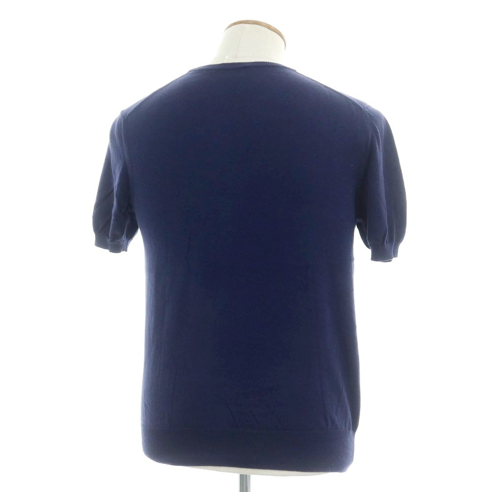【中古】モルガノ morgano ハイゲージ コットンナイロン クルーネック 半袖 プルオーバーニット ライトネイビー【 50 】【 状態ランクB 】【 メンズ 】