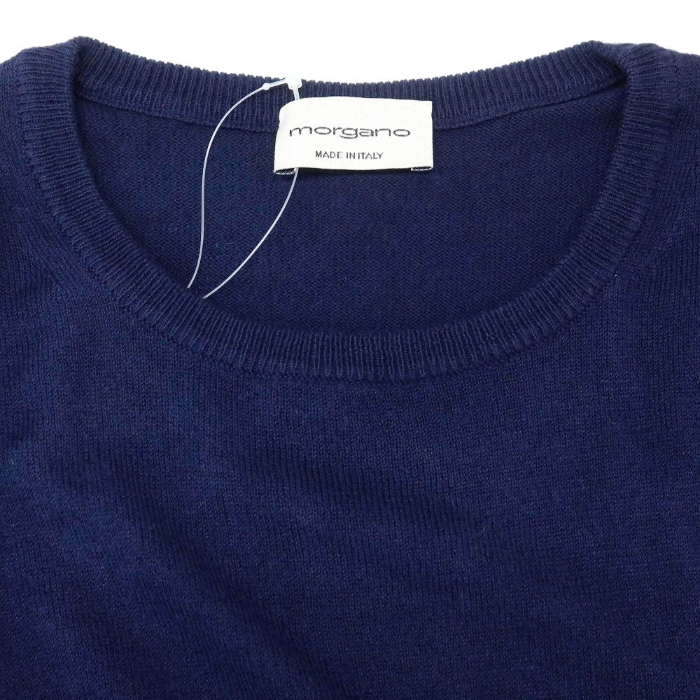 【中古】モルガノ morgano ハイゲージ コットンナイロン クルーネック 半袖 プルオーバーニット ライトネイビー【 50 】【 状態ランクB 】【 メンズ 】