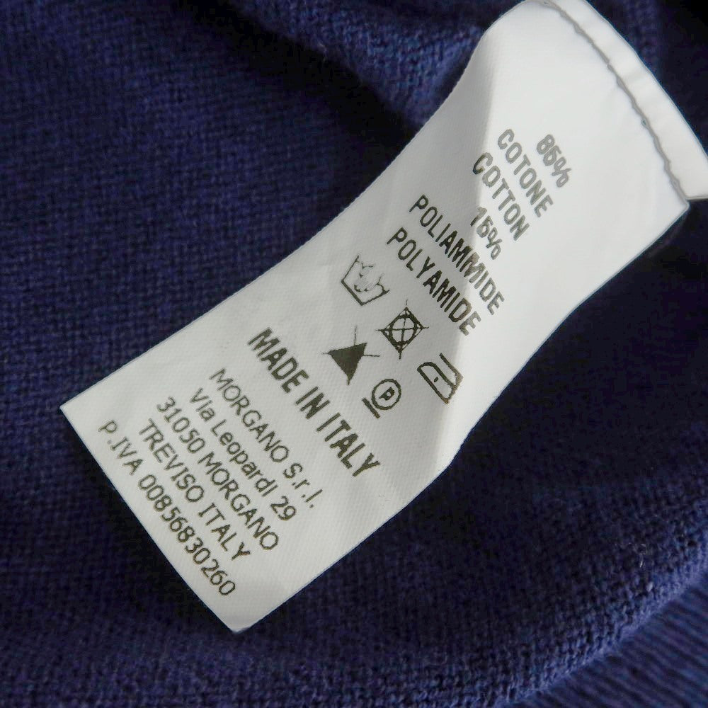 【中古】モルガノ morgano ハイゲージ コットンナイロン クルーネック 半袖 プルオーバーニット ライトネイビー【 50 】【 状態ランクB 】【 メンズ 】