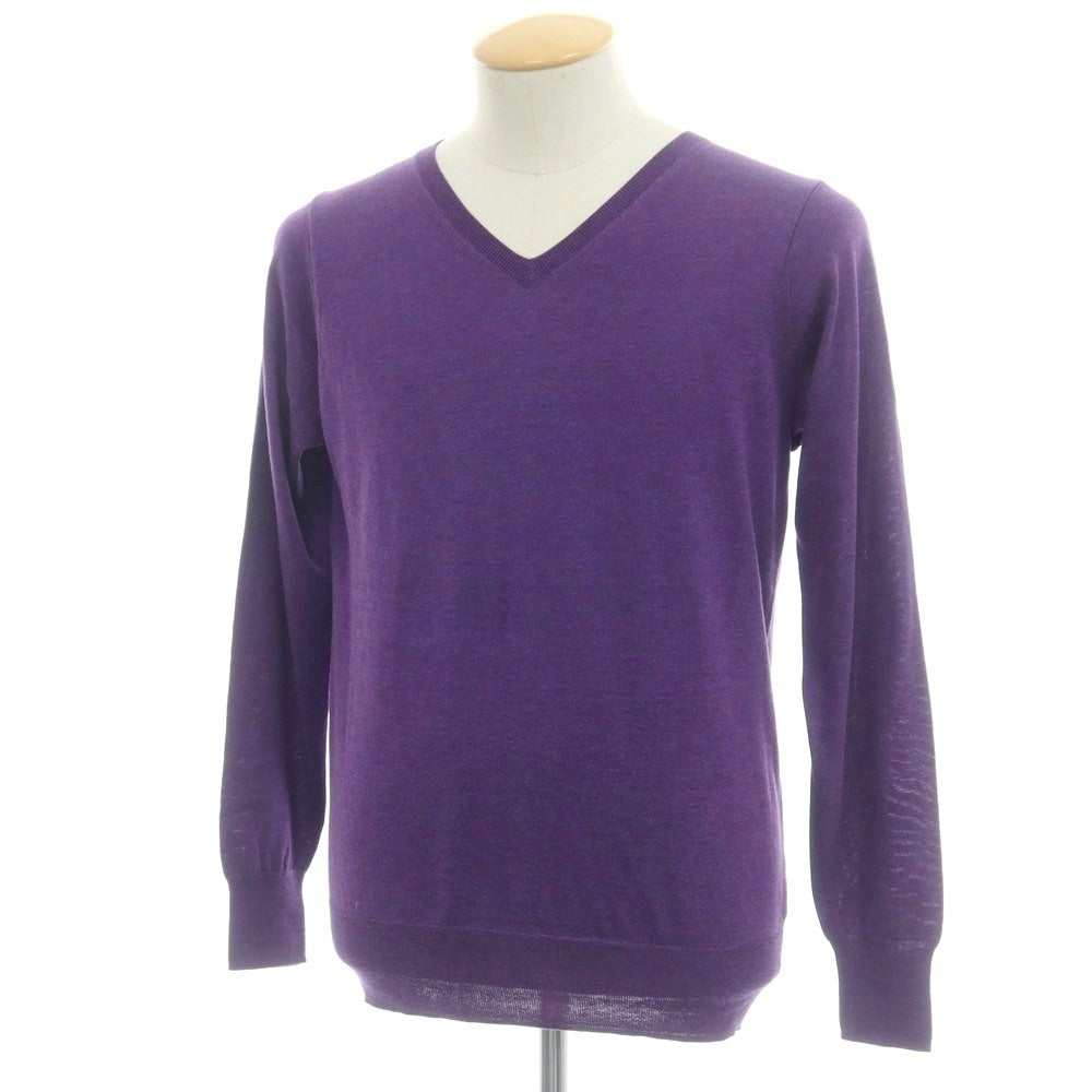 【中古】バーニーズニューヨーク BARNEYS NEWYORK ハイゲージ シルクコットン Vネック プルオーバーニット パープル【 M 】【 状態ランクB 】【 メンズ 】