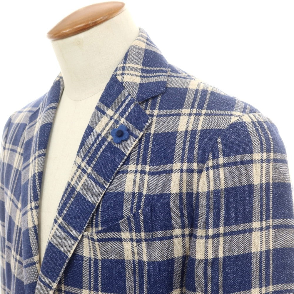 【中古】ラルディーニ LARDINI ウールリネン チェック テーラードジャケット ネイビーxベージュ【 48 】【 状態ランクB 】【 メンズ 】