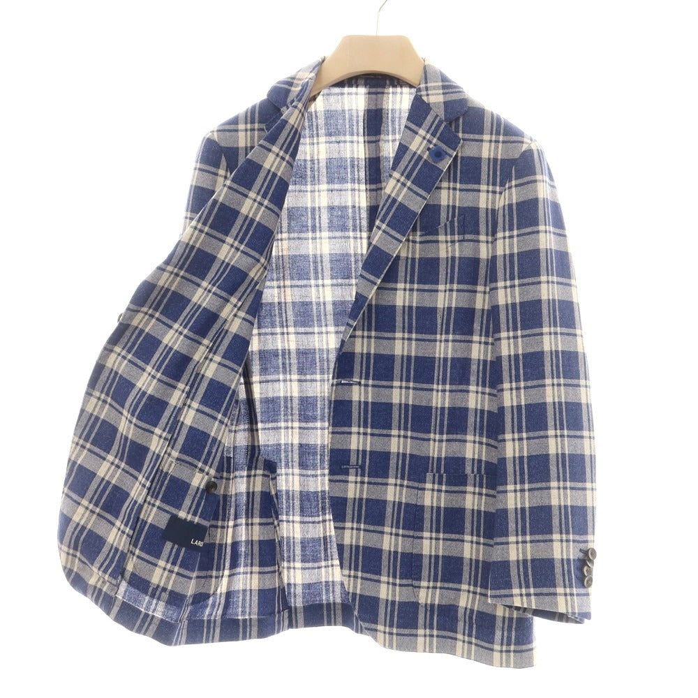 【中古】ラルディーニ LARDINI ウールリネン チェック テーラードジャケット ネイビーxベージュ【 48 】【 状態ランクB 】【 メンズ 】