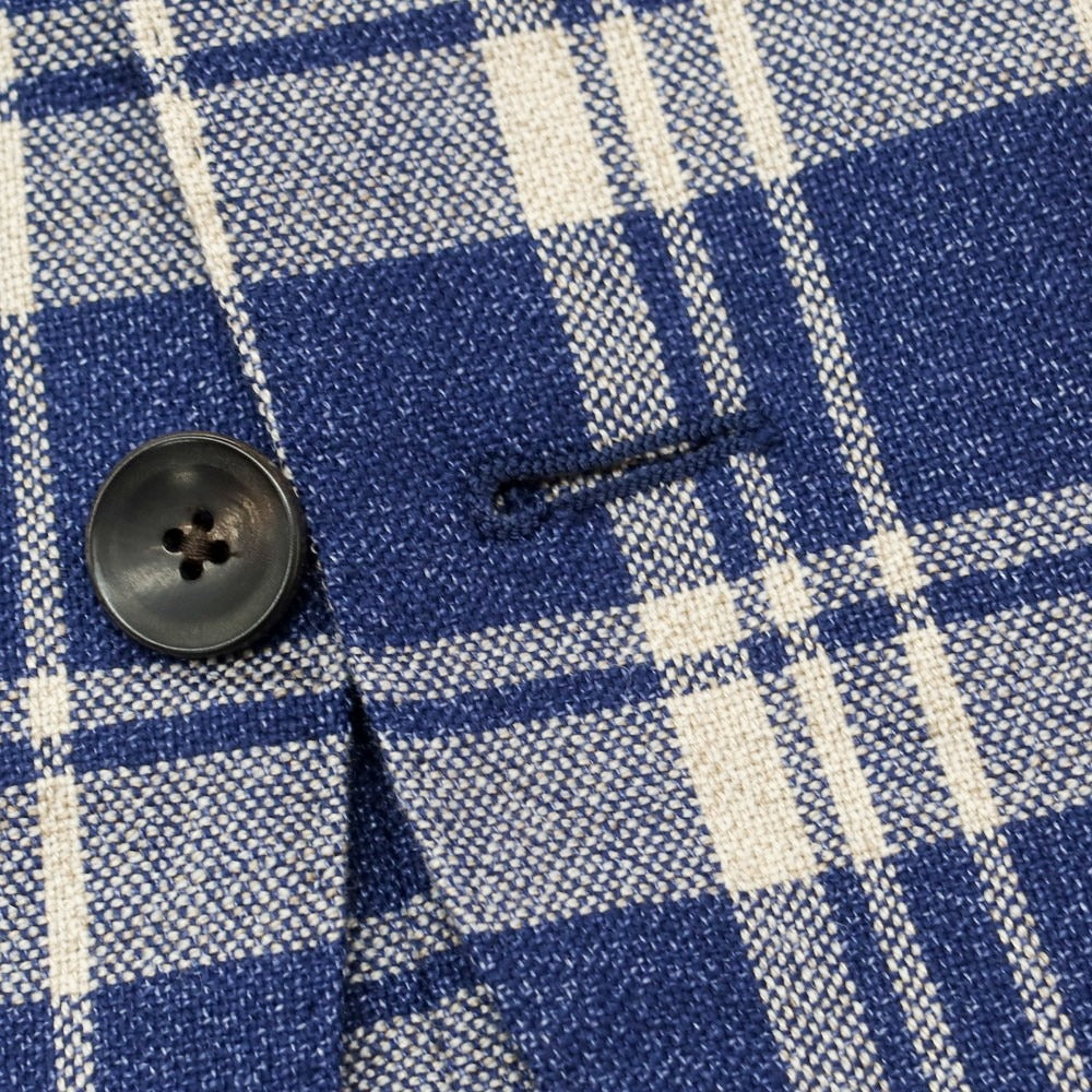 【中古】ラルディーニ LARDINI ウールリネン チェック テーラードジャケット ネイビーxベージュ【 48 】【 状態ランクB 】【 メンズ 】