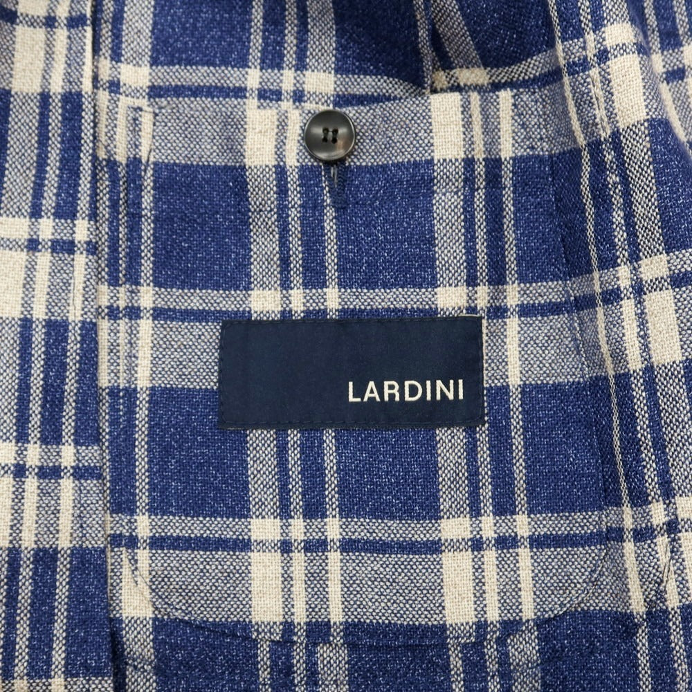 【中古】ラルディーニ LARDINI ウールリネン チェック テーラードジャケット ネイビーxベージュ【 48 】【 状態ランクB 】【 メンズ 】