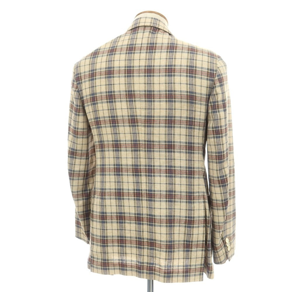 【中古】ラルディーニ LARDINI シルクリネン チェック テーラードジャケット ベージュ【 48 】【 状態ランクD 】【 メンズ 】