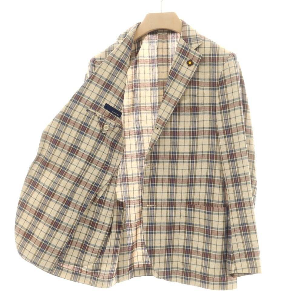 【中古】ラルディーニ LARDINI シルクリネン チェック テーラードジャケット ベージュ【 48 】【 状態ランクD 】【 メンズ 】