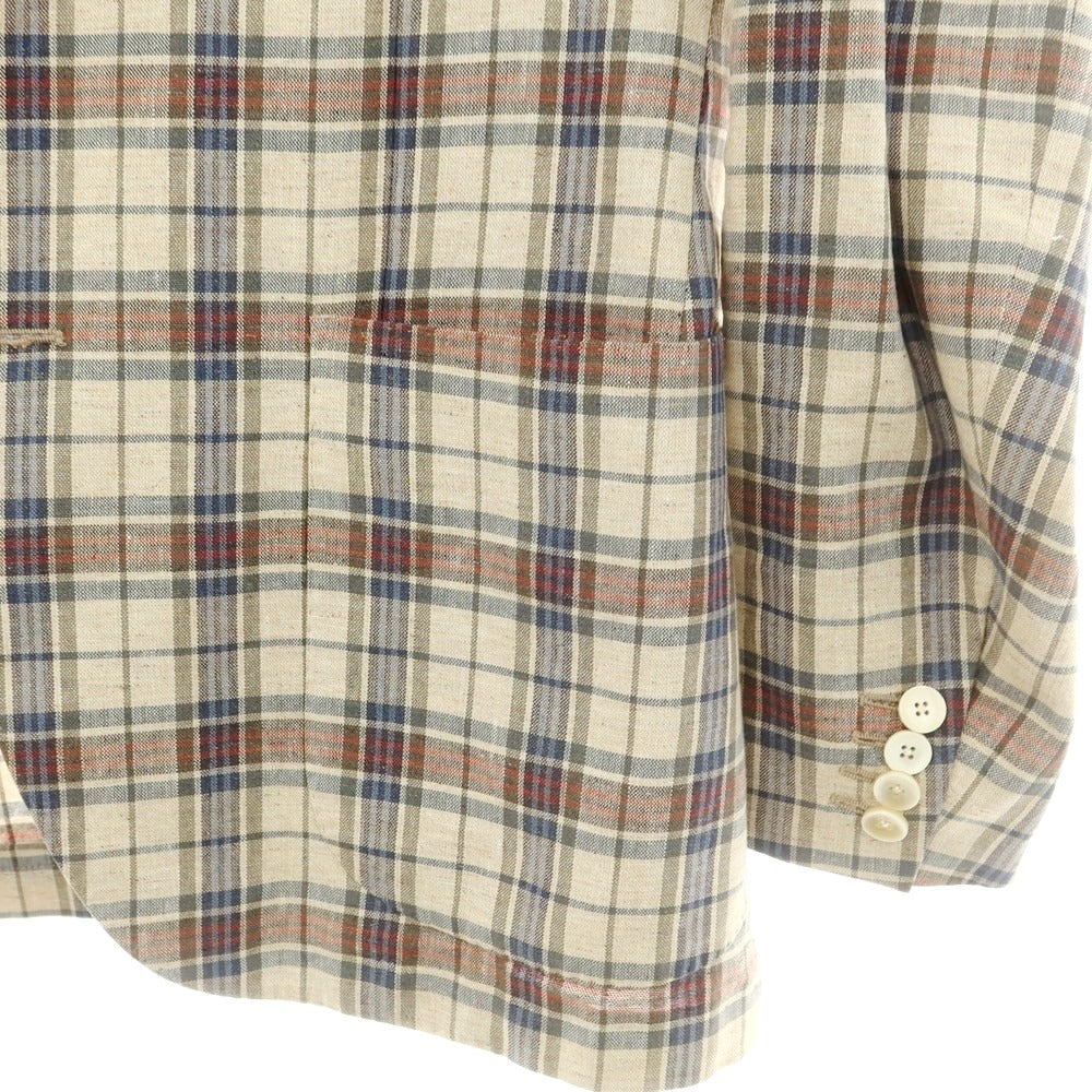 【中古】ラルディーニ LARDINI シルクリネン チェック テーラードジャケット ベージュ【 48 】【 状態ランクD 】【 メンズ 】