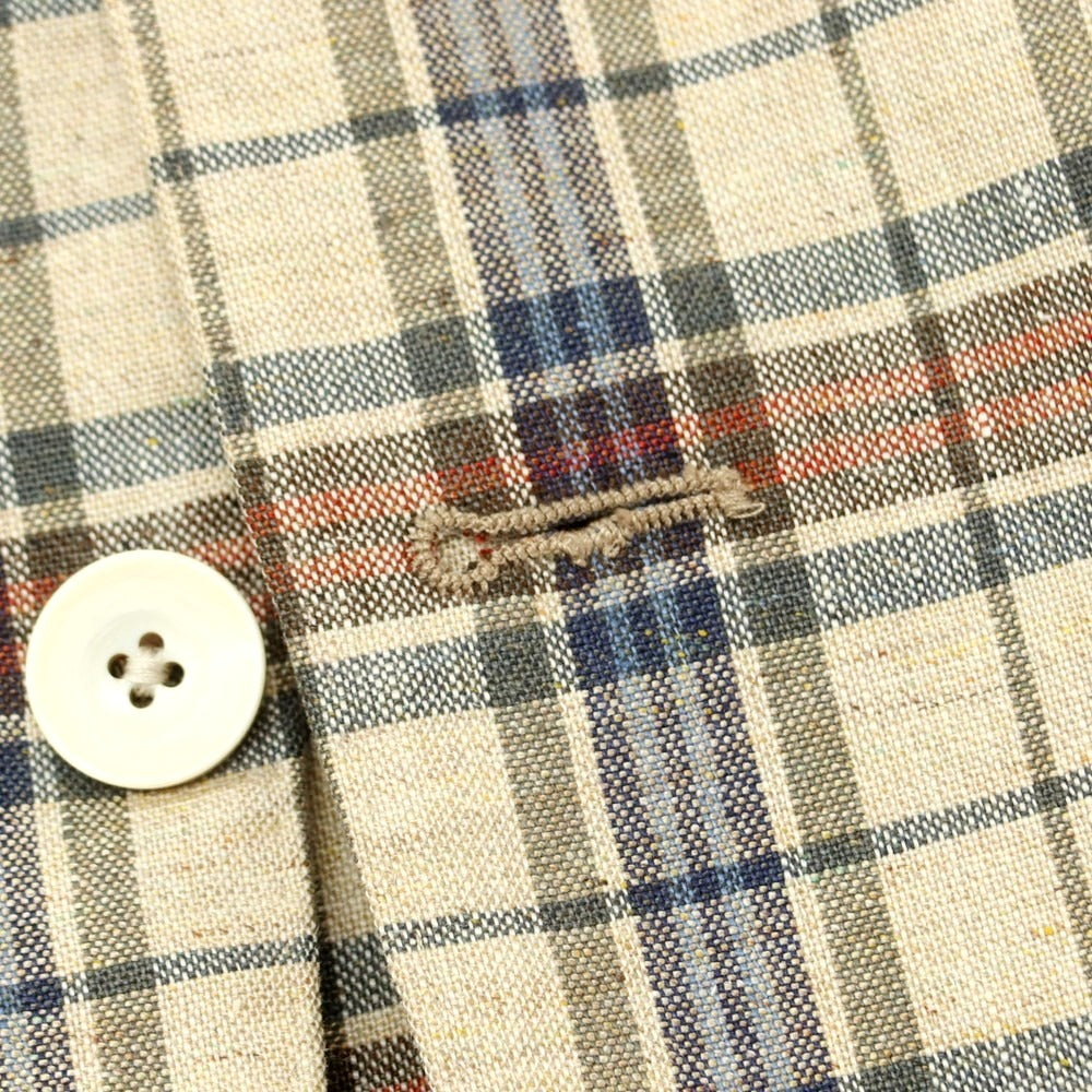 【中古】ラルディーニ LARDINI シルクリネン チェック テーラードジャケット ベージュ【 48 】【 状態ランクD 】【 メンズ 】