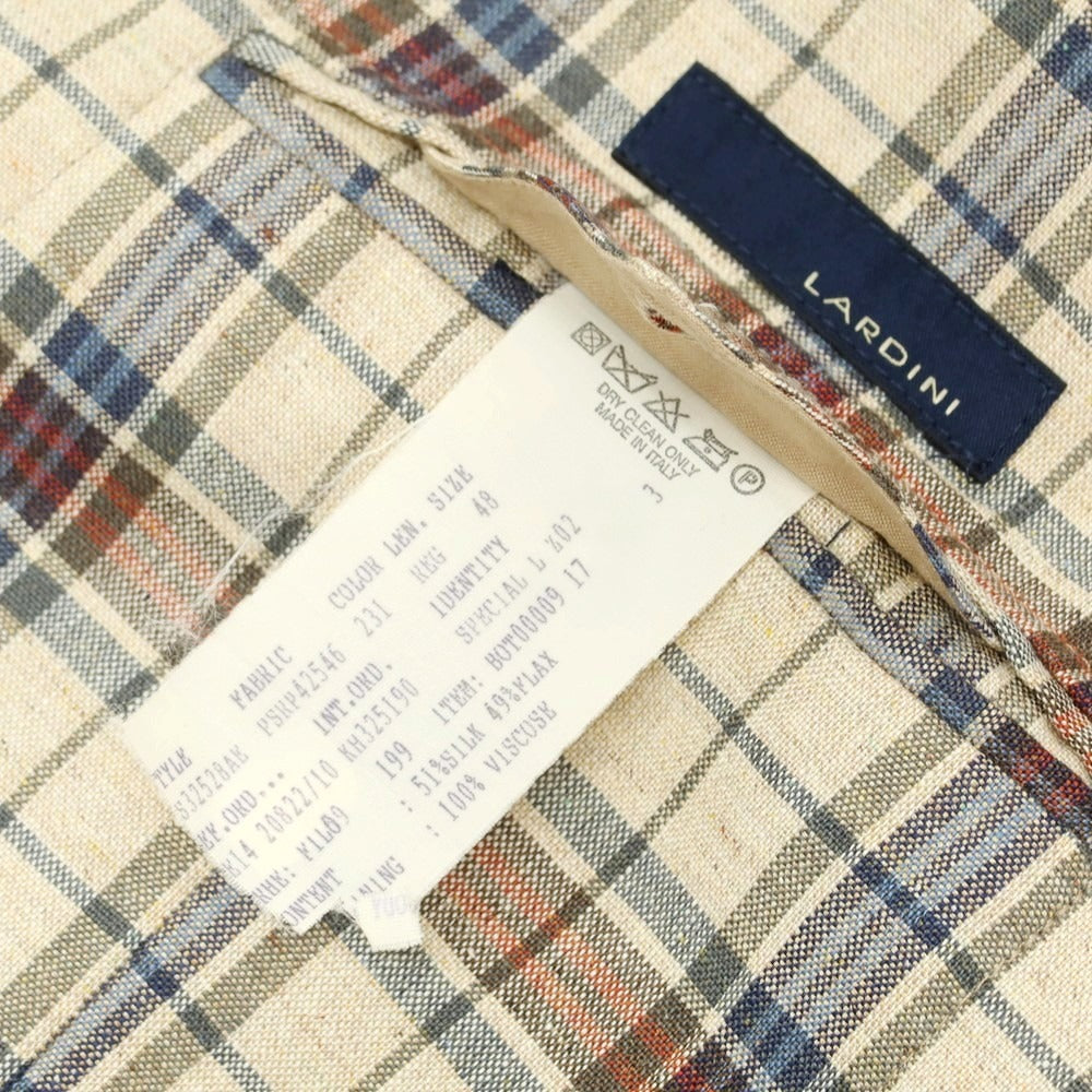 【中古】ラルディーニ LARDINI シルクリネン チェック テーラードジャケット ベージュ【 48 】【 状態ランクD 】【 メンズ 】