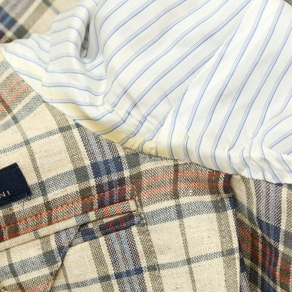 【中古】ラルディーニ LARDINI シルクリネン チェック テーラードジャケット ベージュ【 48 】【 状態ランクD 】【 メンズ 】