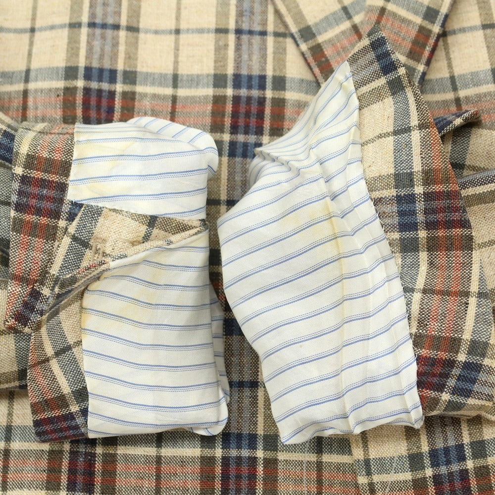 【中古】ラルディーニ LARDINI シルクリネン チェック テーラードジャケット ベージュ【 48 】【 状態ランクD 】【 メンズ 】