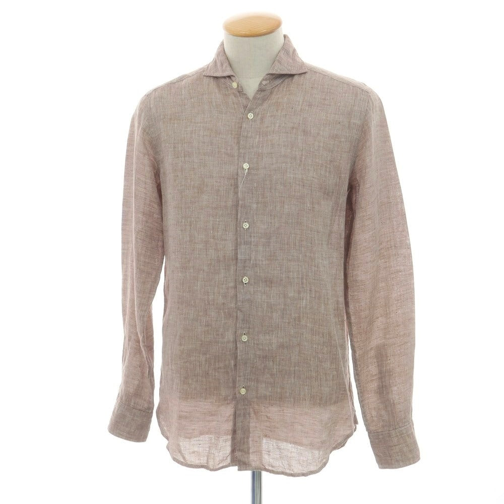 【中古】ギローバー GUY ROVER リネン ホリゾンタルカラー カジュアルシャツ ブラウン【 38 】【 状態ランクC 】【 メンズ 】
