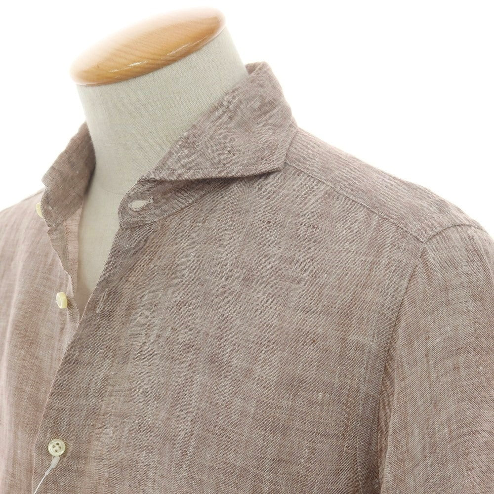 【中古】ギローバー GUY ROVER リネン ホリゾンタルカラー カジュアルシャツ ブラウン【 38 】【 状態ランクC 】【 メンズ 】