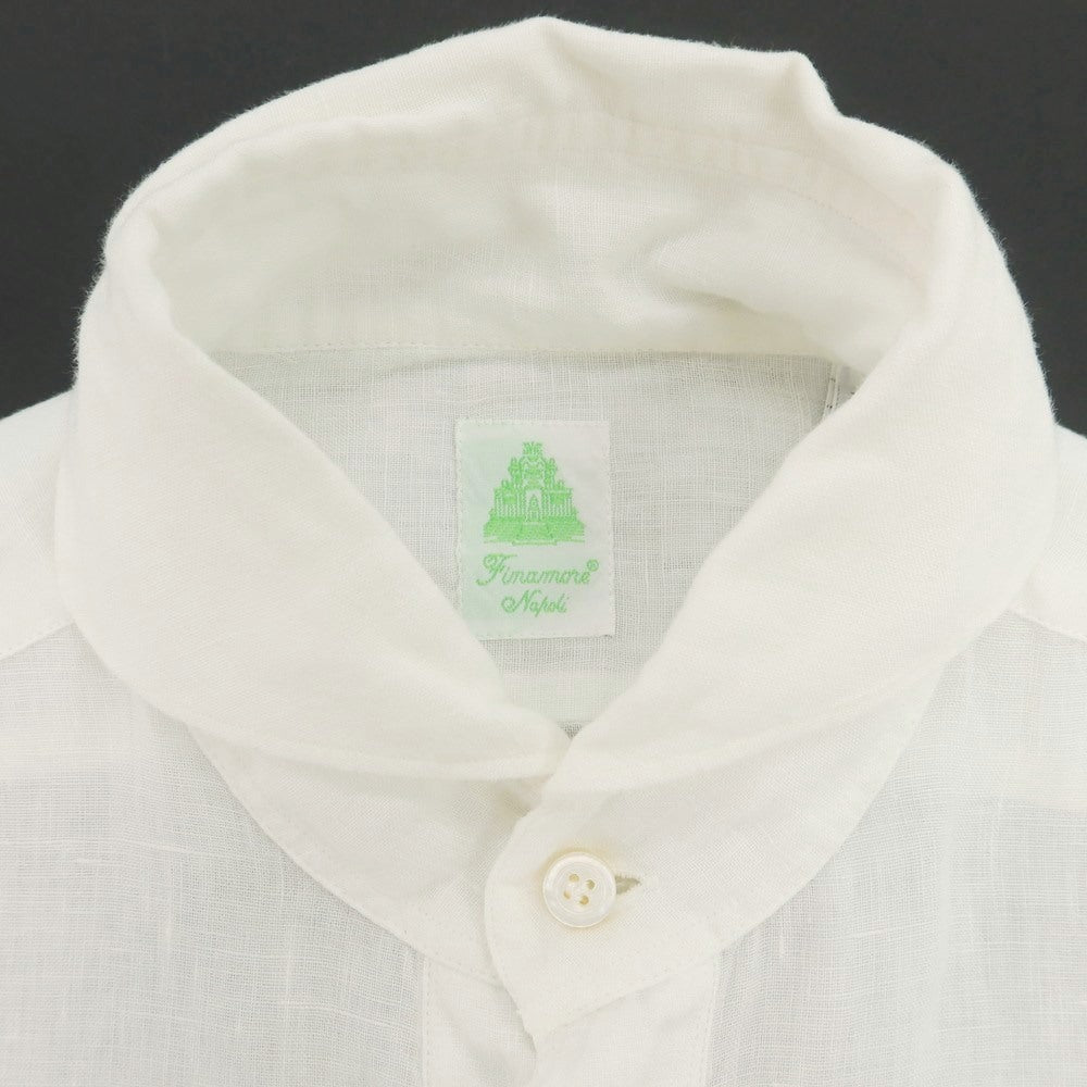 【中古】フィナモレ Finamore リネン ホリゾンタルカラー プルオーバーシャツ ホワイト【 37 】【 状態ランクB 】【 メンズ 】