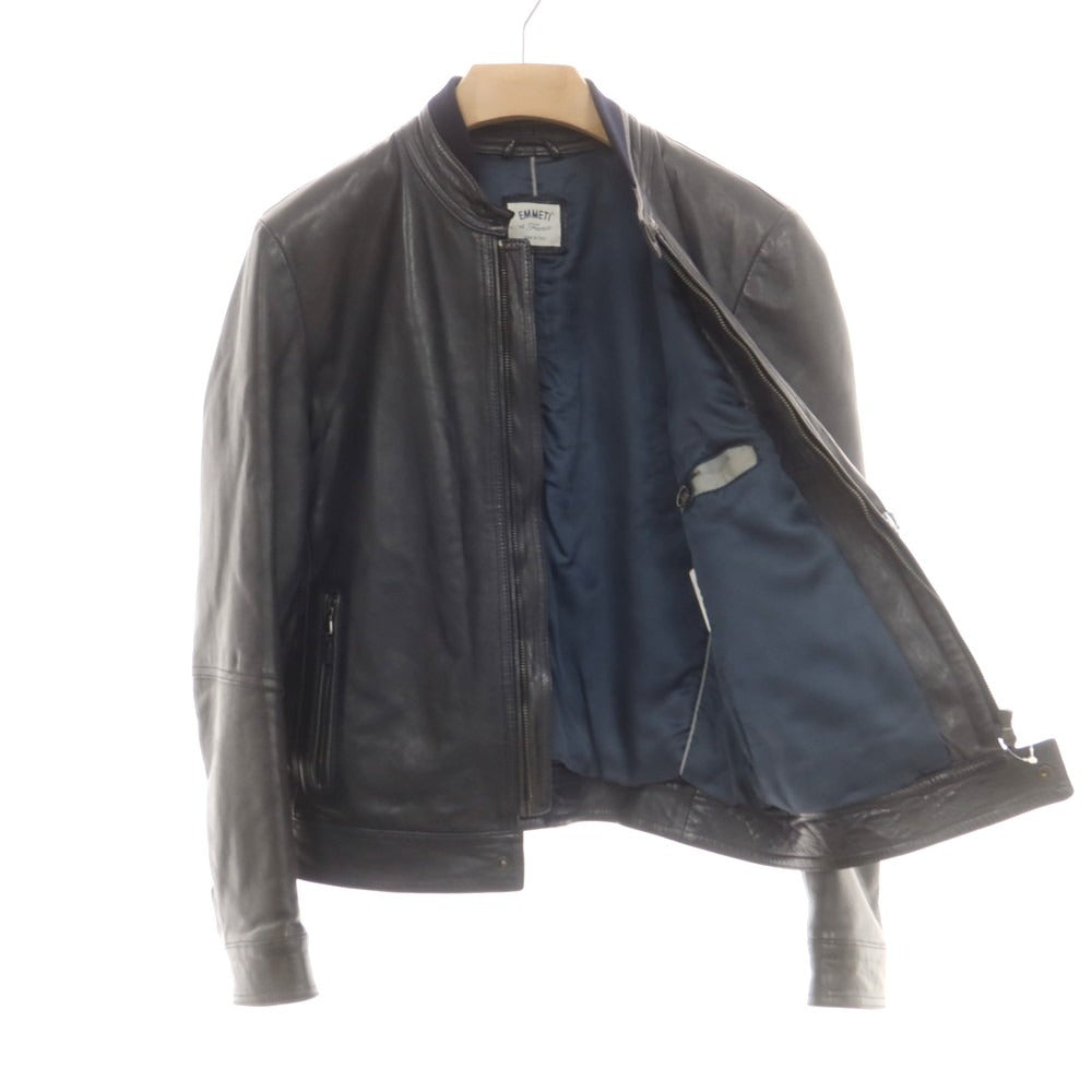 【中古】エンメティ EMMETI ラムレザー 中綿 レザーブルゾン ネイビー系【 48 】【 状態ランクD 】【 メンズ 】
