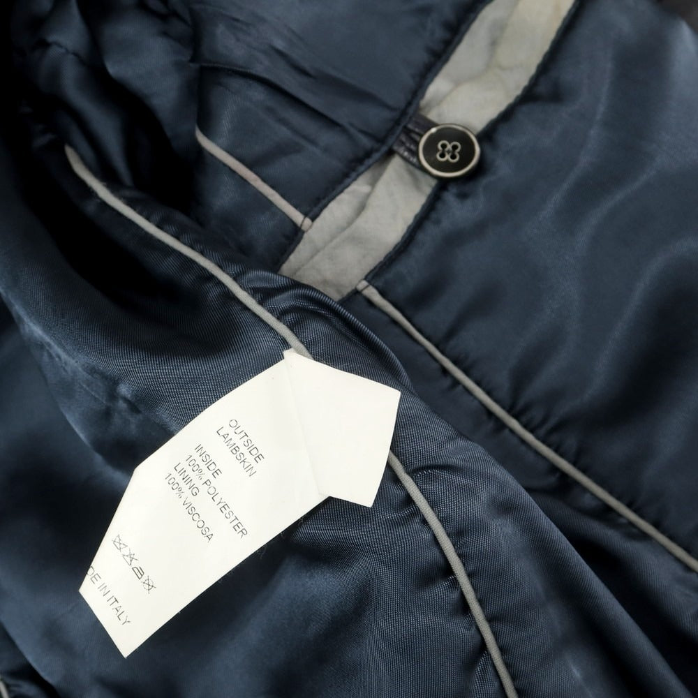 【中古】エンメティ EMMETI ラムレザー 中綿 レザーブルゾン ネイビー系【 48 】【 状態ランクD 】【 メンズ 】