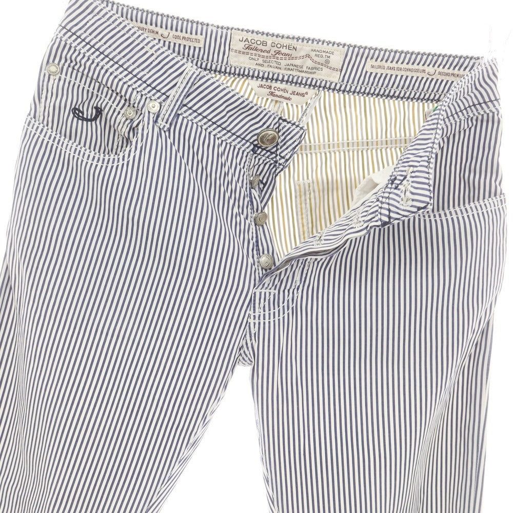 【中古】ヤコブコーエン JACOB COHEN J688 コットン ストライプ 5ポケットパンツ ネイビーxホワイト【 31 】【 状態ランクB 】【 メンズ 】