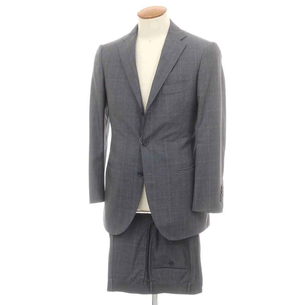 【中古】カスタムテーラー ビームス Custom Tailor BEAMS ウールシルク チェック 3つボタンスーツ クールグレー【 表記無し(M位) 】【 状態ランクD 】【 メンズ 】
