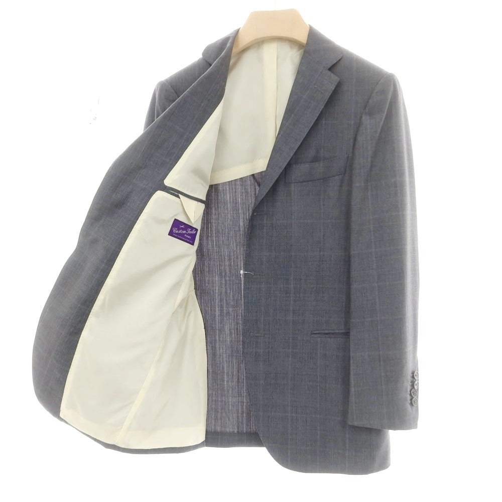 【中古】カスタムテーラー ビームス Custom Tailor BEAMS ウールシルク チェック 3つボタンスーツ クールグレー【 表記無し(M位) 】【 状態ランクD 】【 メンズ 】