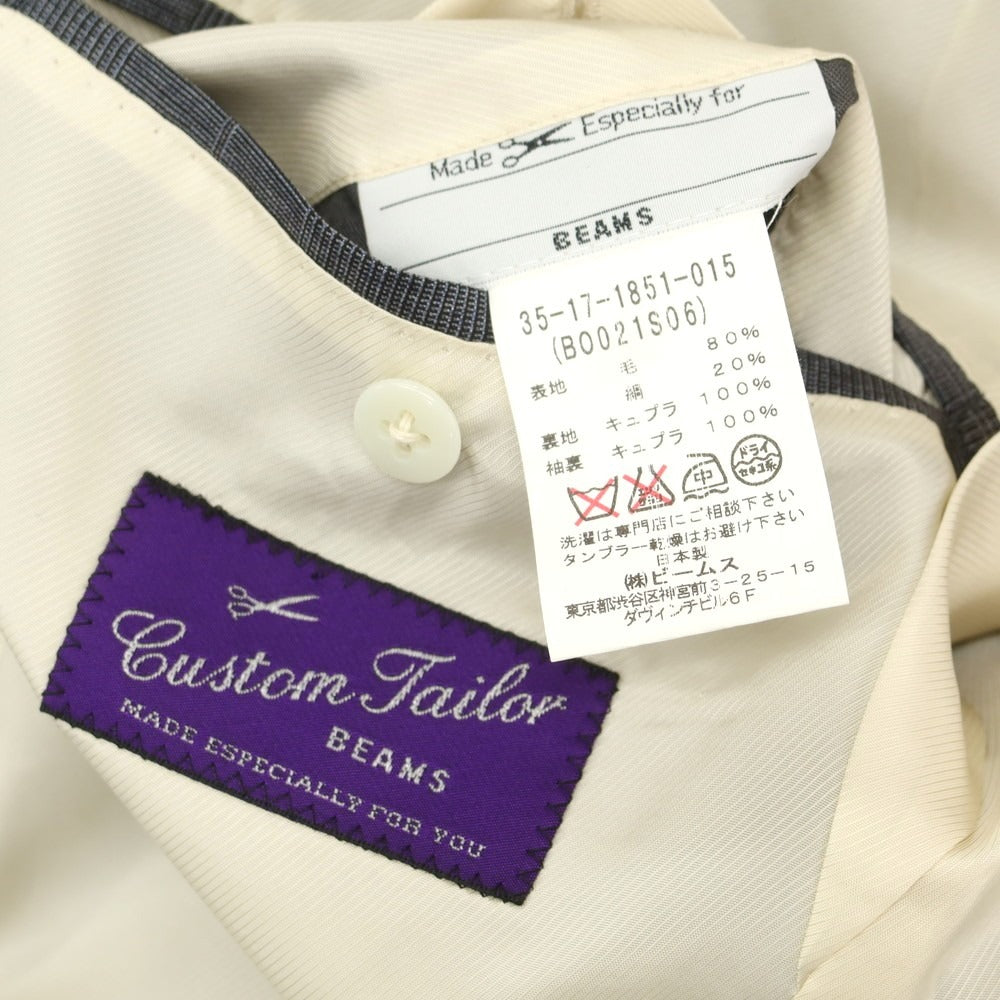 【中古】カスタムテーラー ビームス Custom Tailor BEAMS ウールシルク チェック 3つボタンスーツ クールグレー【 表記無し(M位) 】【 状態ランクD 】【 メンズ 】