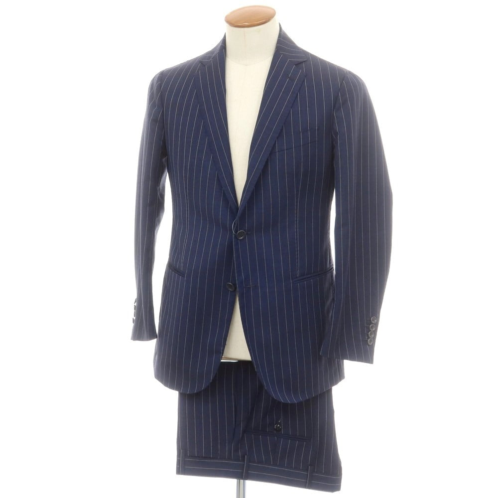 【中古】スティレ ラティーノ STILE LATINO ウールモヘヤ ストライプ 3つボタンスーツ ネイビーxクリーム【 46 Drop8 】【 状態ランクD 】【 メンズ 】