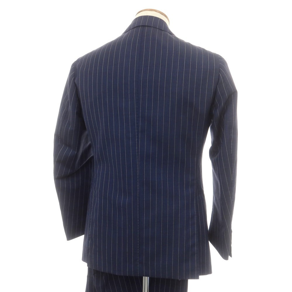 【中古】スティレ ラティーノ STILE LATINO ウールモヘヤ ストライプ 3つボタンスーツ ネイビーxクリーム【 46 Drop8 】【 状態ランクD 】【 メンズ 】