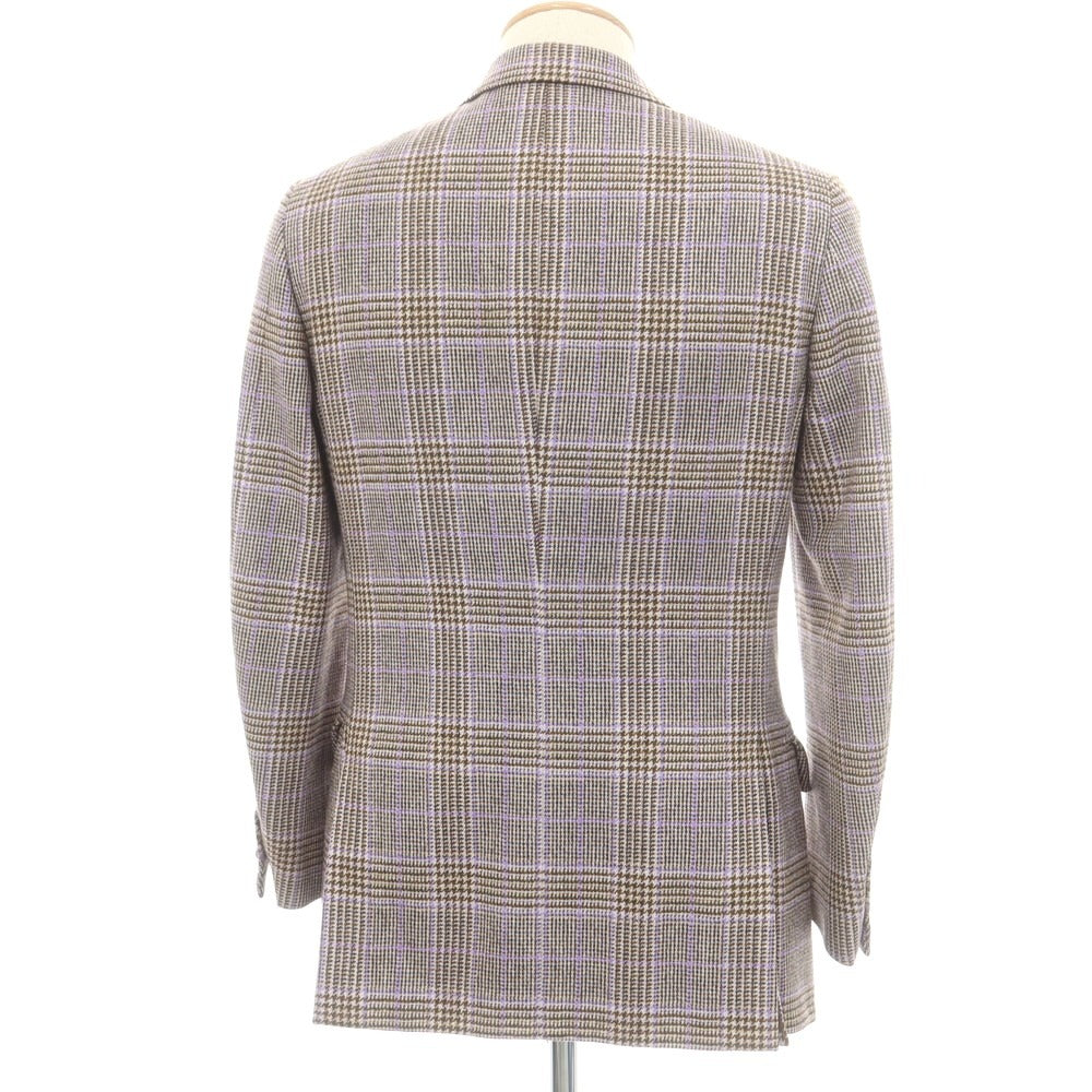 【中古】イザイア ISAIA GREGORY ウールカシミヤ チェック テーラードジャケット ブラウンxラベンダー【 44 】【 状態ランクB 】【 メンズ 】