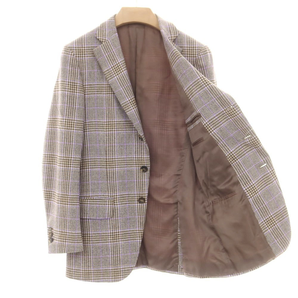 【中古】イザイア ISAIA GREGORY ウールカシミヤ チェック テーラードジャケット ブラウンxラベンダー【 44 】【 状態ランクB 】【 メンズ 】