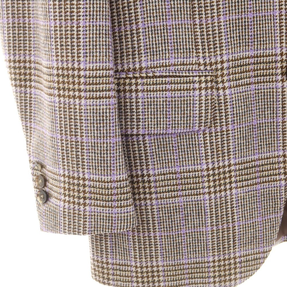 【中古】イザイア ISAIA GREGORY ウールカシミヤ チェック テーラードジャケット ブラウンxラベンダー【 44 】【 状態ランクB 】【 メンズ 】