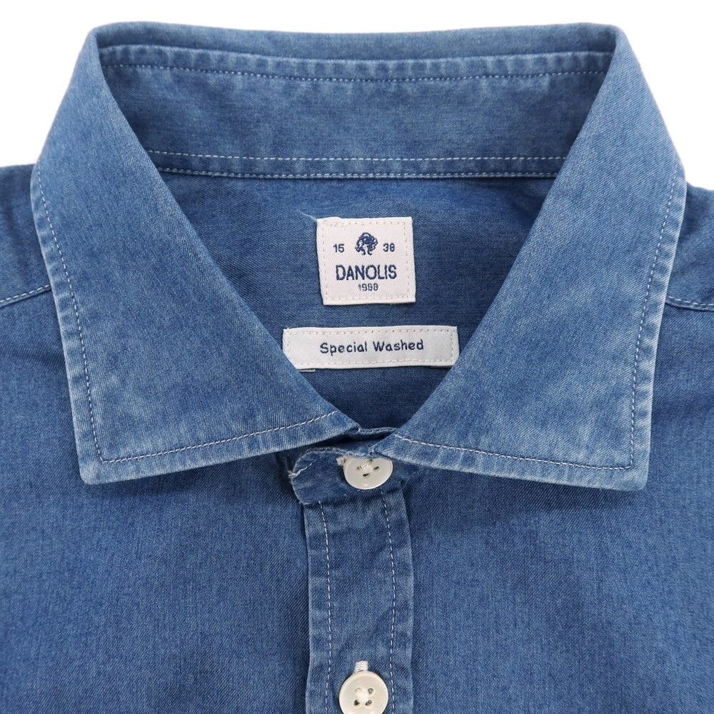 【中古】ダノリス DANOLIS コットン ダンガリー セミワイドカラー カジュアルシャツ ブルー【 38 】【 状態ランクC 】【 メンズ 】