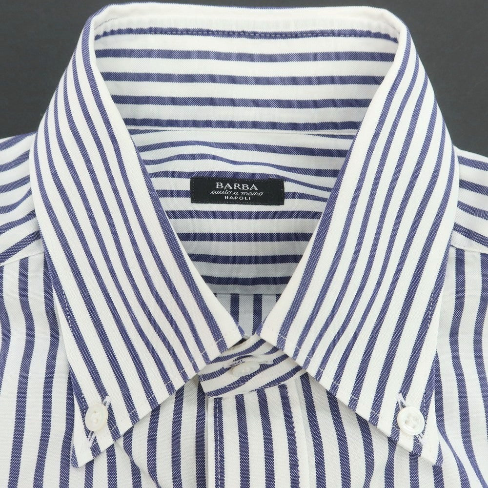 【中古】バルバ BARBA コットン ストライプ ボタンダウン ドレスシャツ ホワイトxネイビー【 38 】【 状態ランクB 】【 メンズ 】