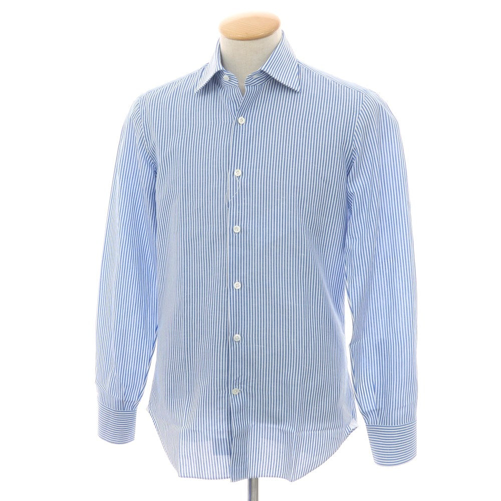 【中古】マリアサンタンジェロ Maria Santangelo コットンリネン ストライプ セミワイドカラー ドレスシャツ ブルーxホワイト【 38 】【 状態ランクB 】【 メンズ 】