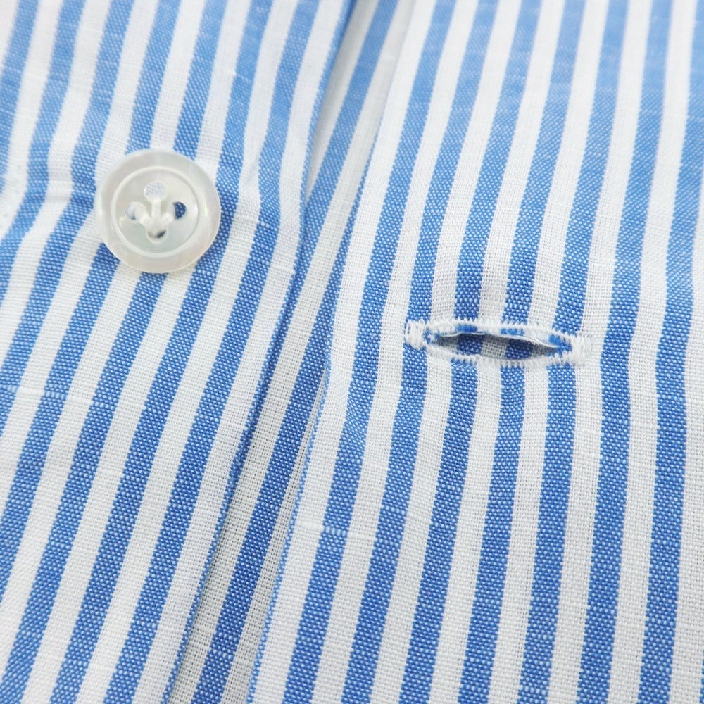 【中古】マリアサンタンジェロ Maria Santangelo コットンリネン ストライプ セミワイドカラー ドレスシャツ ブルーxホワイト【 38 】【 状態ランクB 】【 メンズ 】